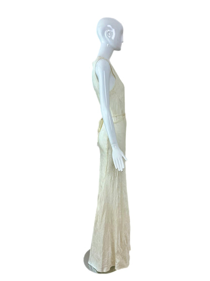 LES HABITUDES 1996 Vintage Buttercream Bias Cut Crinkle Effect Gown