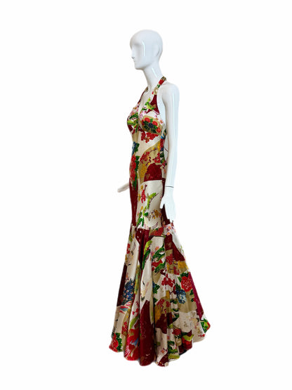SUE WONG 2005 Vintage Runway Silk Beaded Gown w. Shawl
