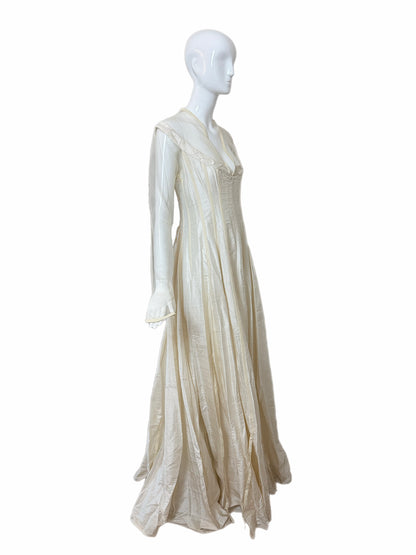 KAAT TILLEY 90's Vintage Ivory Silk Long Sleeve Bridal Gown