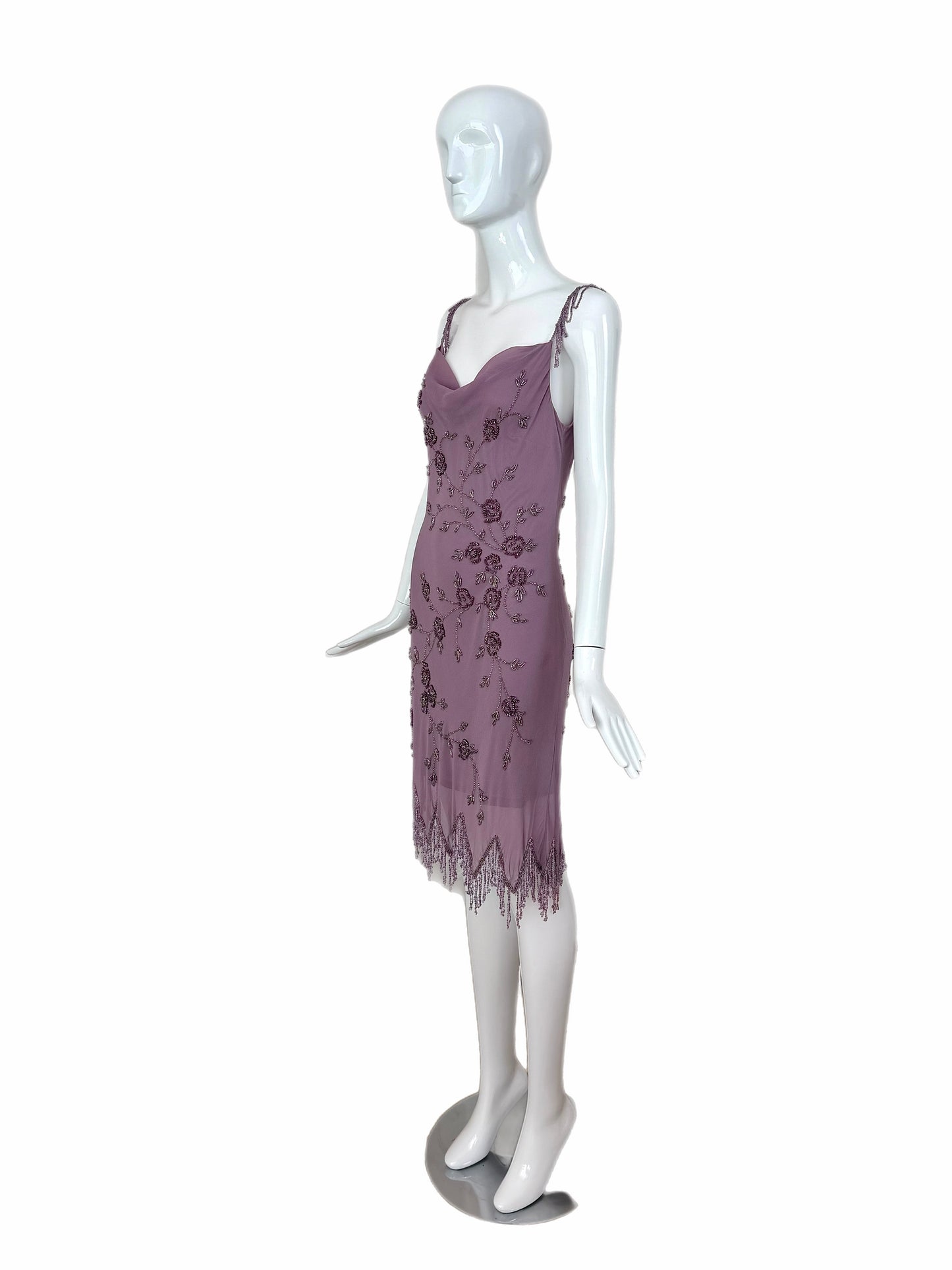 SUE WONG 2003 Vintage Runway Plum Purple Silk Beaded Slip Dress