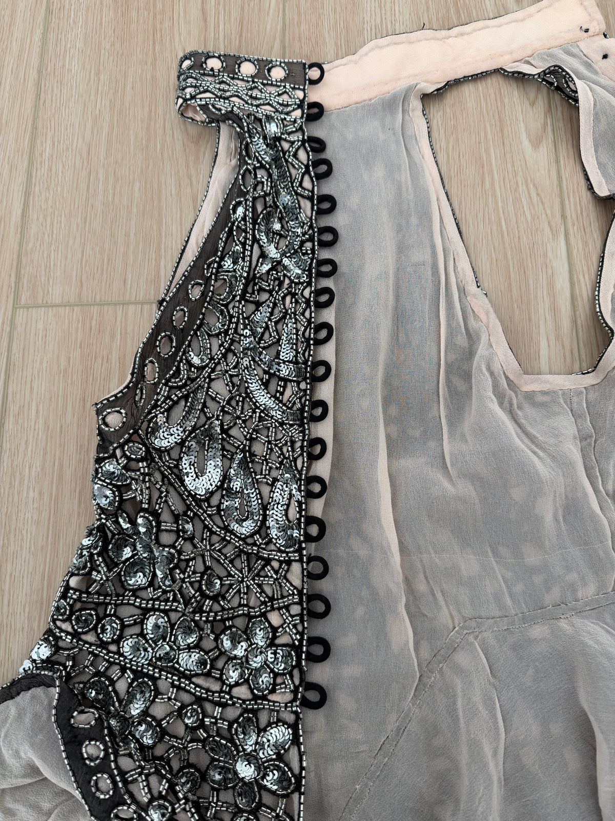 Eavis & Brown Vintage Hand-Beaded Silk Silver Embellished Skirt Set