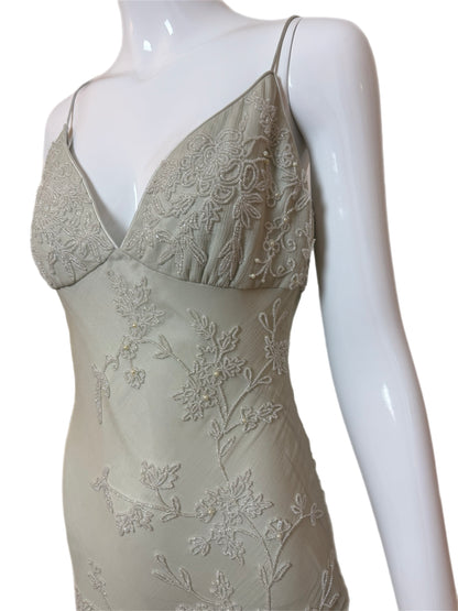 LES HABITUDES 90's Vintage Couture Silk Hand Beaded / Pearled Floral Gown