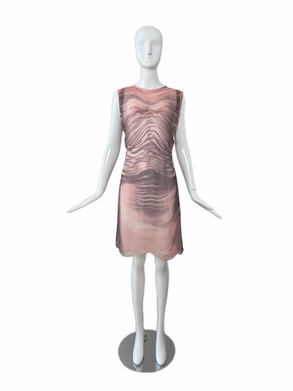 PRADA 2004 Vintage Runway Silk Trompe L'oeil Knee Length Dress
