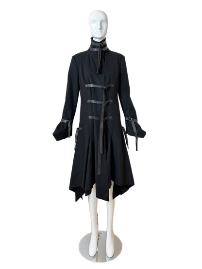 VERSACE Early 00's Vintage Black Bondage Leather Accent Coat