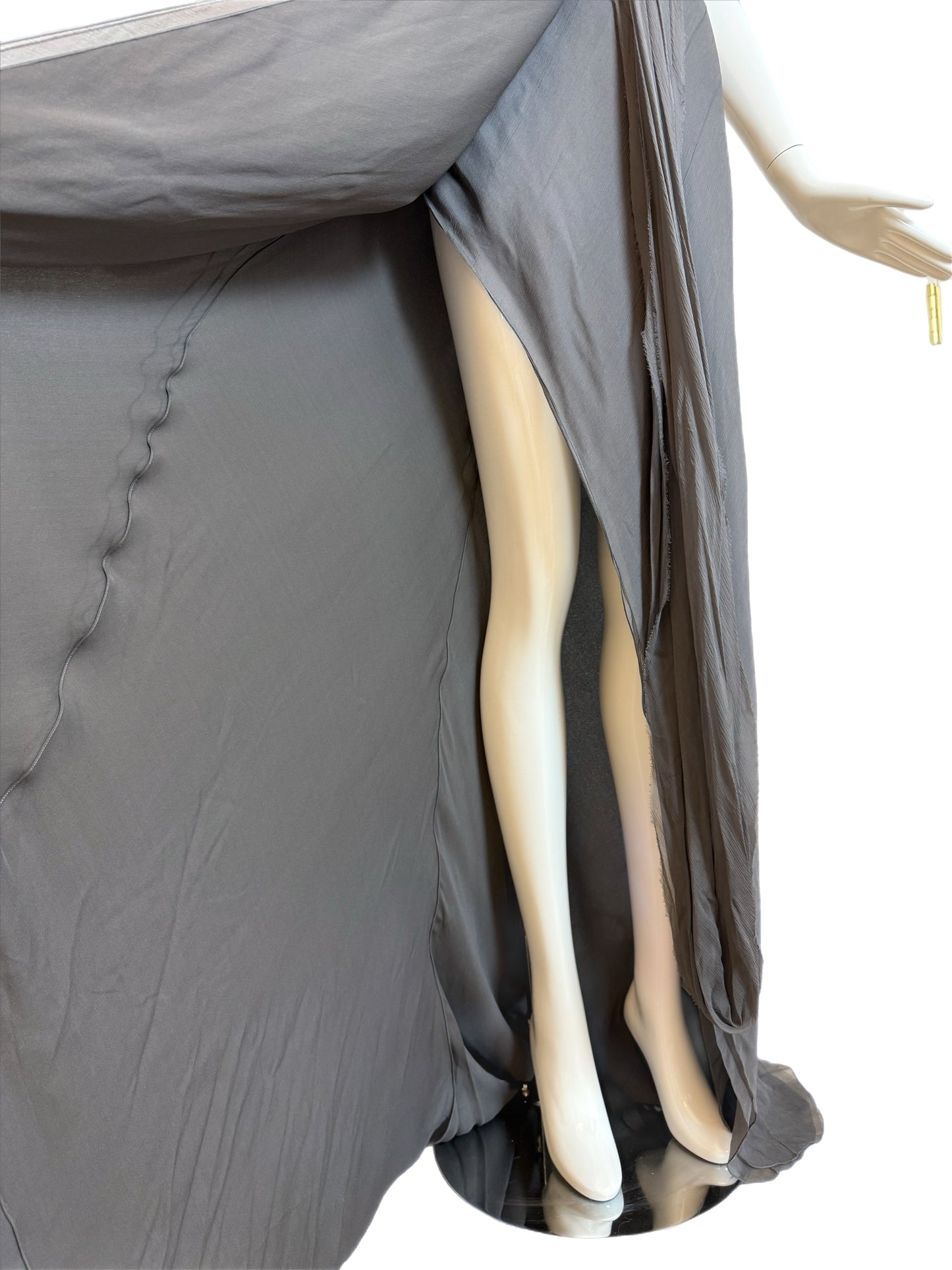 J. MENDEL Vintage Grey Silk Evening Gown w. Long Train