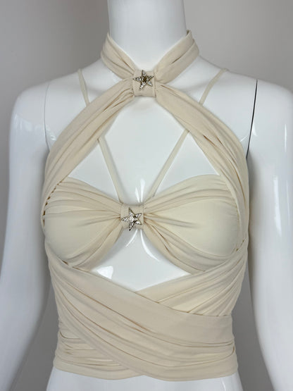 CHANEL 2021 Silk Star Embellished Crop Top