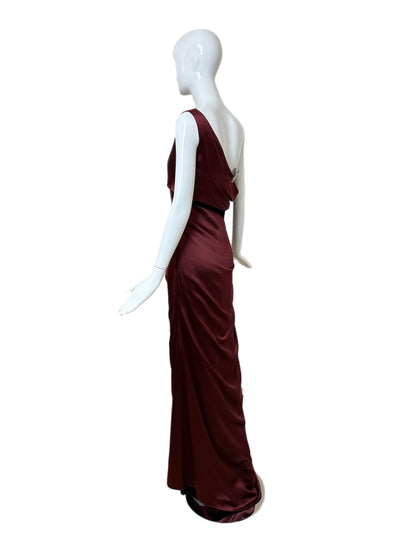 VALENTINO 2007 Vintage Runway Burgundy One Shoulder Ball Gown