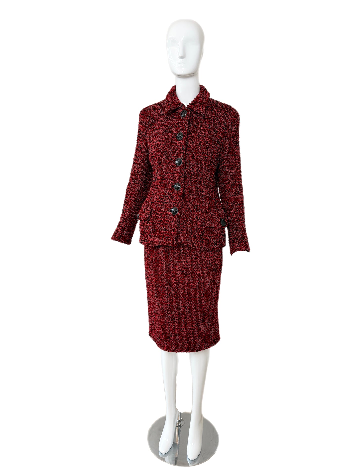 GIANNI VERSACE 1995 Vintage Runway Red & Black Skirt Suit