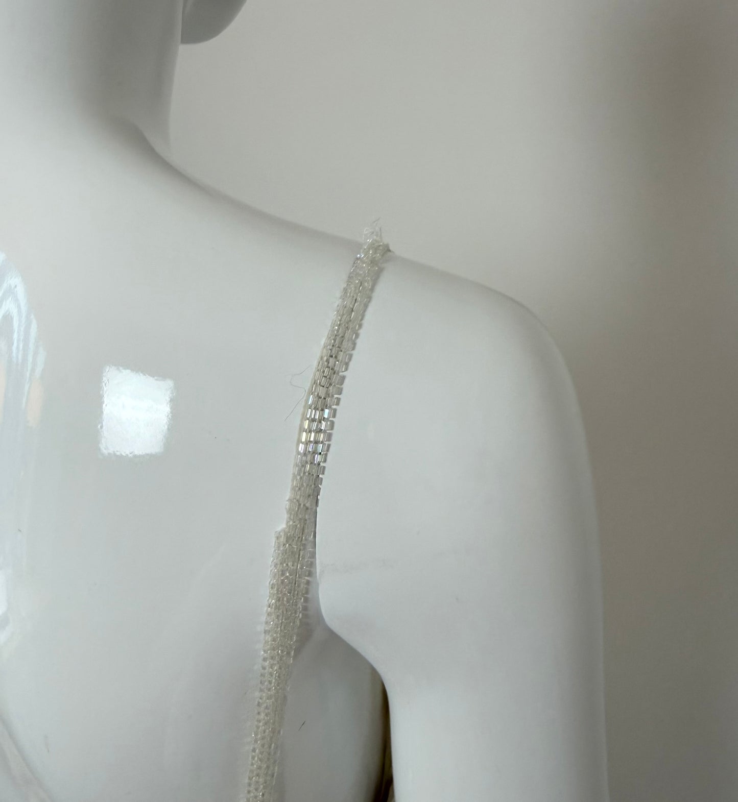 LES HABITUDES 90's Vintage Couture Hand-Beaded w. Pearls White Silk Bridal Gown