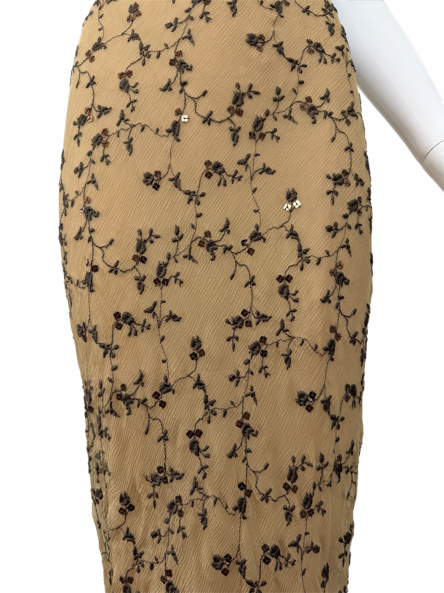 MARIA GRACHVOGEL Vintage Silk Tan Floral Embroidered Sequin Slip Gown