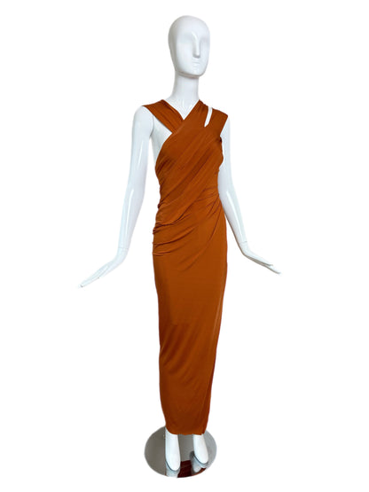 DONNA KARAN 2012 Vintage Runway Pumpkin Ruched Long Dress