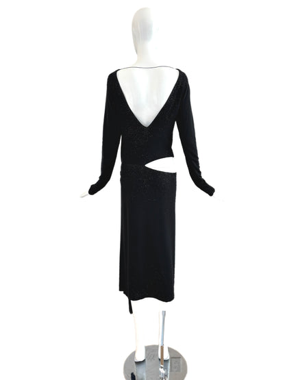 DONNA KARAN Vintage Black Beaded Cut-Out Dress