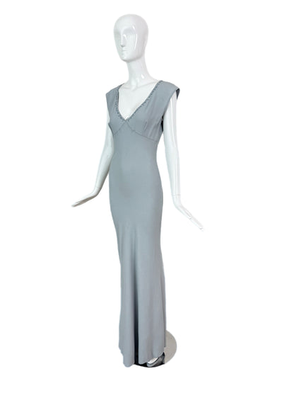 LES HABITUDES 90's Vintage Dusty Powder Blue Floral Neckline Slip Gown