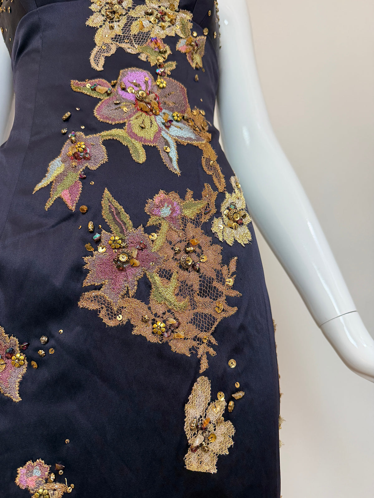 Julian Joyce by Mandalay Vintage Y2K Deep Eggplant Lace Embellished Cocktail Dress
