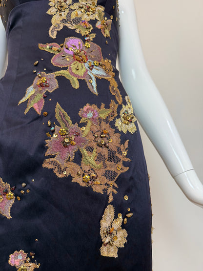 Julian Joyce by Mandalay Vintage Y2K Deep Eggplant Lace Embellished Cocktail Dress