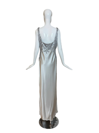 CARMEN MARC VALVO 90's Vintage Silver Beaded Evening Gown