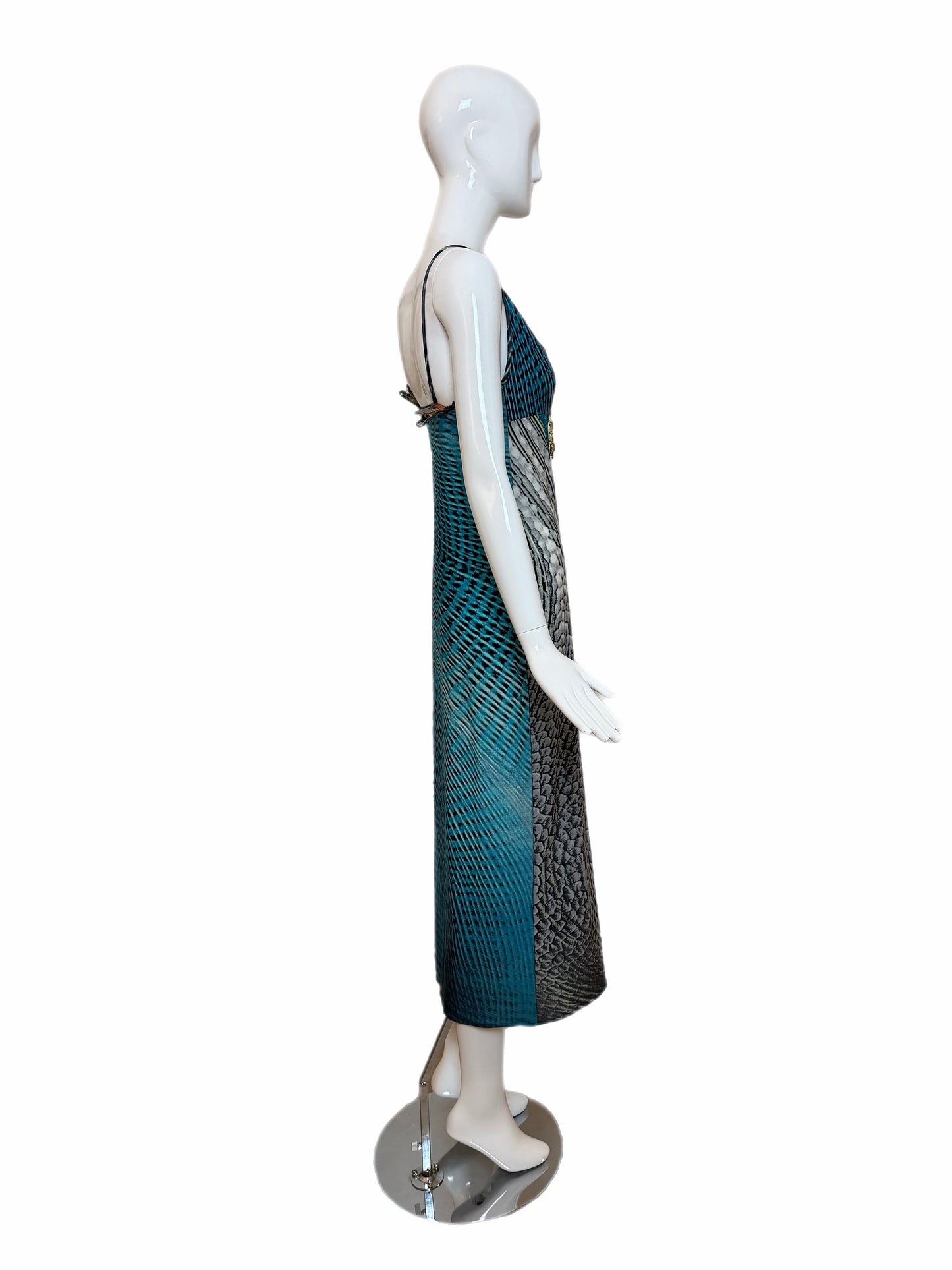 ROBERTO CAVALLI 2001 Vintage Psychedelic Print Chain Accent Dress
