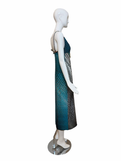 ROBERTO CAVALLI 2001 Vintage Psychedelic Print Chain Accent Dress