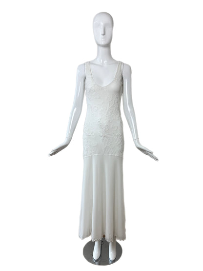 EMANUEL UNGARO Vintage 3D Floral Design White Long Maxi Dress