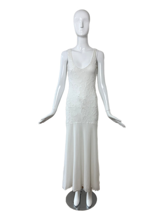 EMANUEL UNGARO Vintage 3D Floral Design White Long Maxi Dress