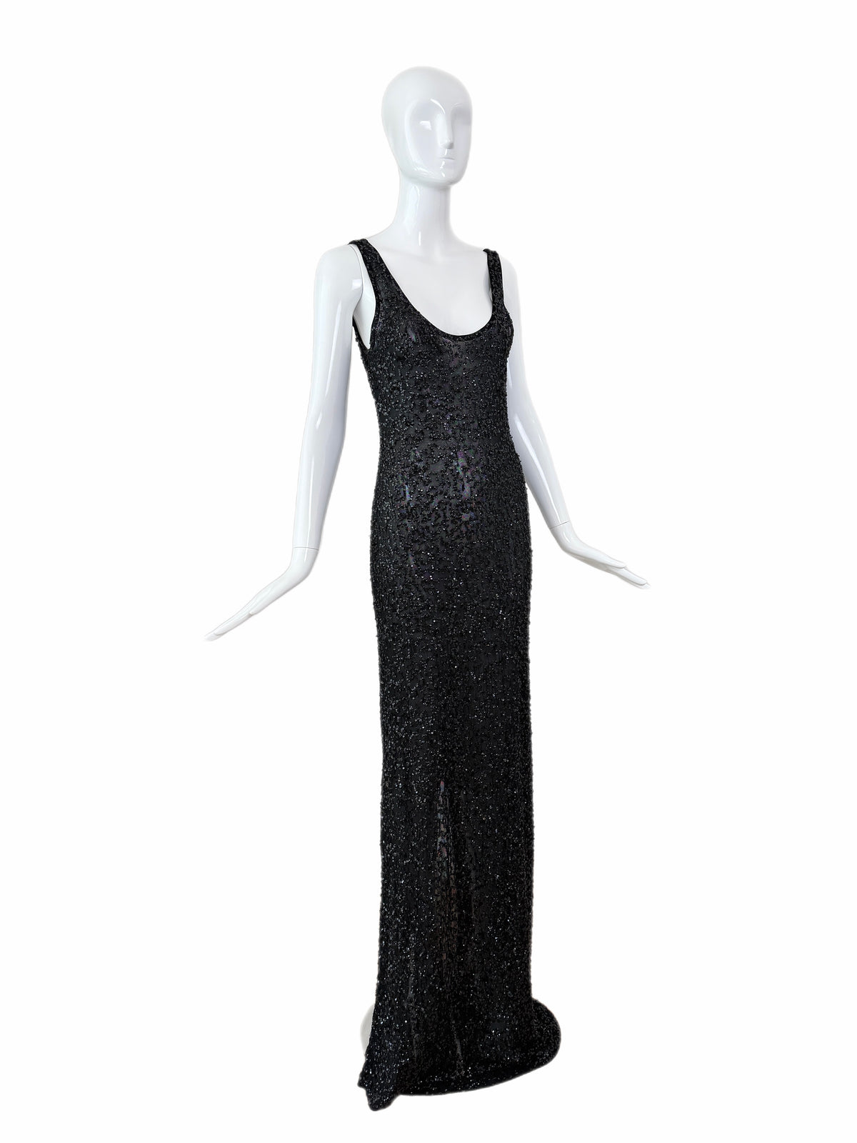 Donna Karan Vintage Black Semi-Sheer Sequined Long Gown