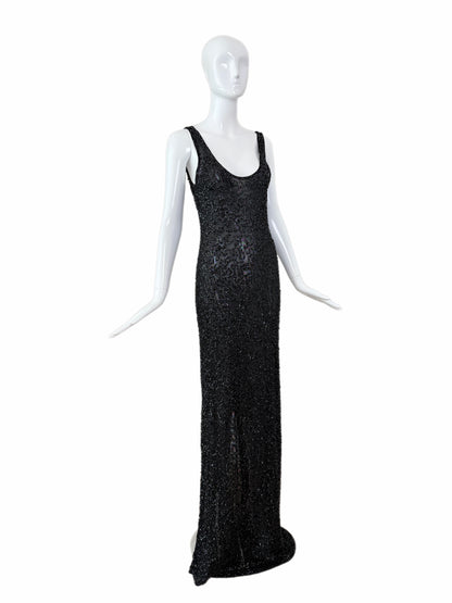 Donna Karan Vintage Black Semi-Sheer Sequined Long Gown