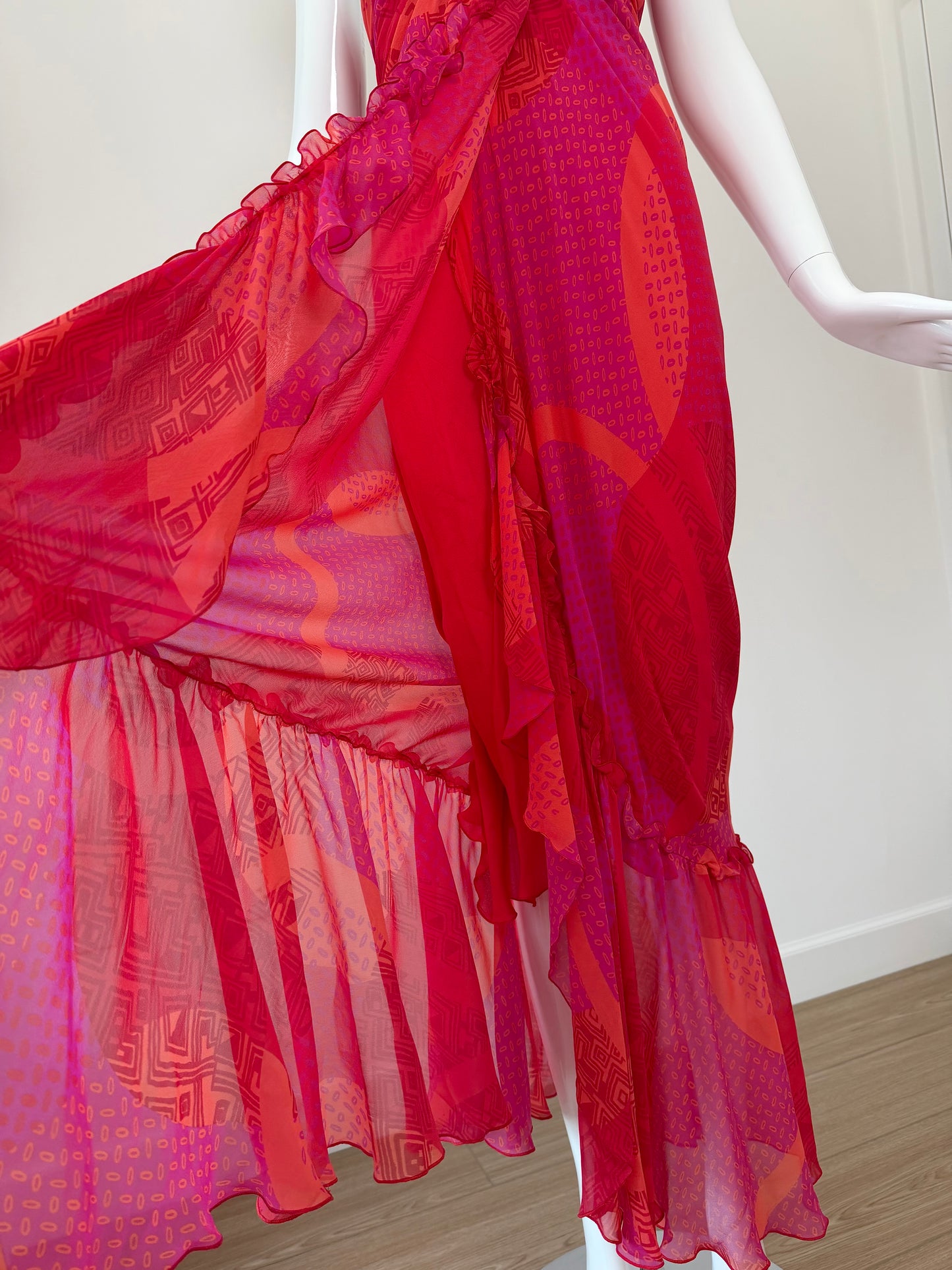 ICEBERG 2006 Vintage Runway Silk Embellished Ruffle Gown + Shawl