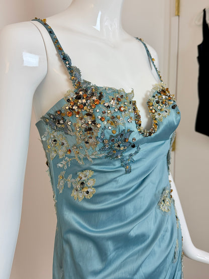 Julian Joyce by Mandalay Vintage Y2K Robin's Egg Blue Lace Embellished Cocktail Dress