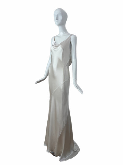 LES HABITUDES 90's Vintage Soft White Liquid Satin Bridal Gown w. Lace Detail