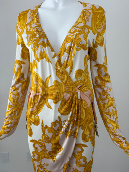 VERSACE 2005 Vintage Runway Belted Baroque Wrap Dress