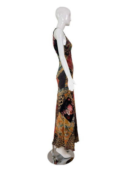 ROBERTO CAVALLI 2002 Vintage Silk Patchwork Evening Gown
