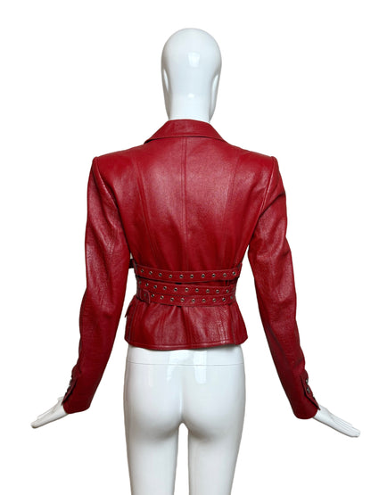 DIOR by JOHN GALLIANO 2003 Vintage Hardcore Red Leather Bondage Blazer Jacket