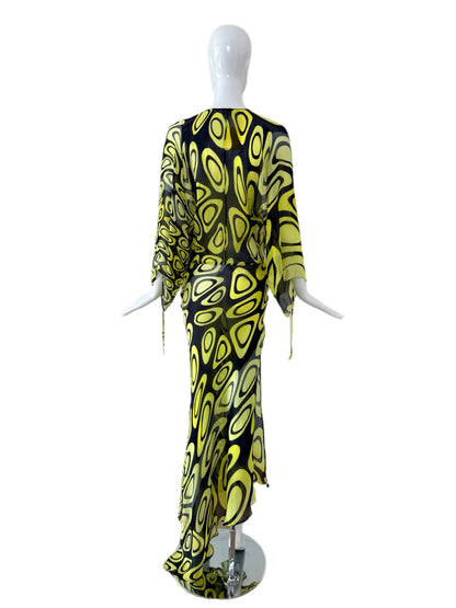 ROBERTO CAVALLI 2001 Vintage Runway Silk Psychedelic Maxi Gown