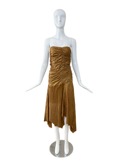 DONNA KARAN 2001 Vintage Runway Gold Leather Dress
