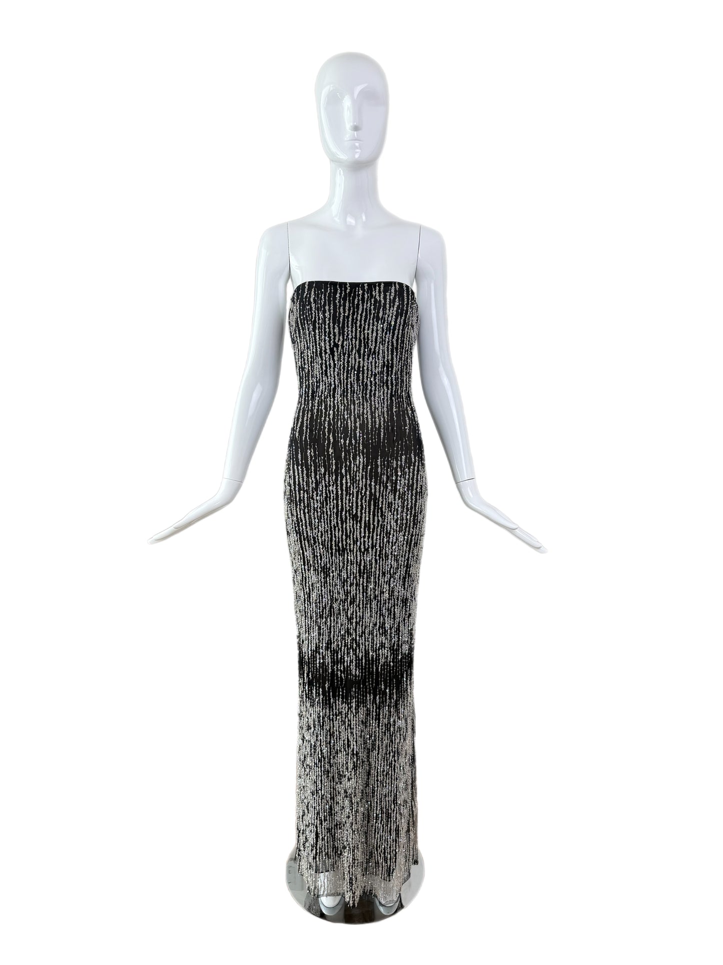 VERA WANG 1999 Vintage Iridescent Beaded & Sequin Column Evening Gown