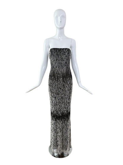 VERA WANG 1999 Vintage Iridescent Beaded & Sequin Column Evening Gown
