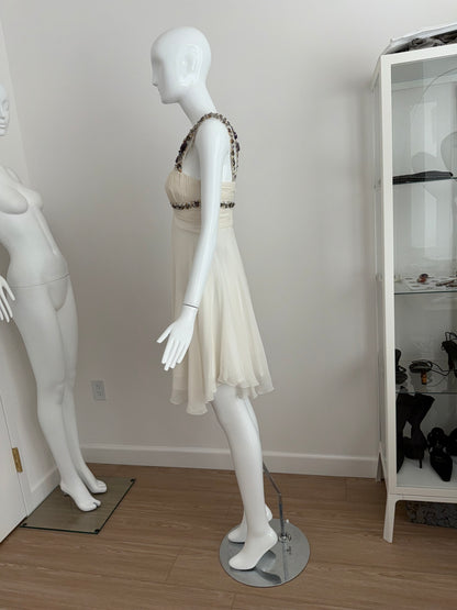 MANDALAY Vintage Ivory Silk Embellished Babydoll Dress