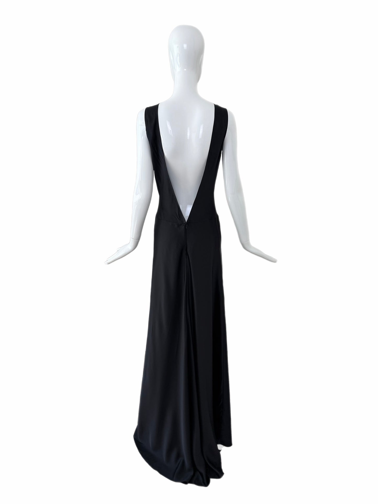 VERA WANG c. 2012 Liquid Silk Ruched Black Backless Evening Gown