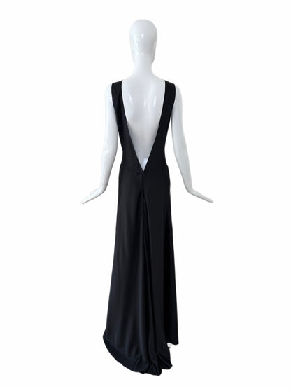 VERA WANG c. 2012 Liquid Silk Ruched Black Backless Evening Gown