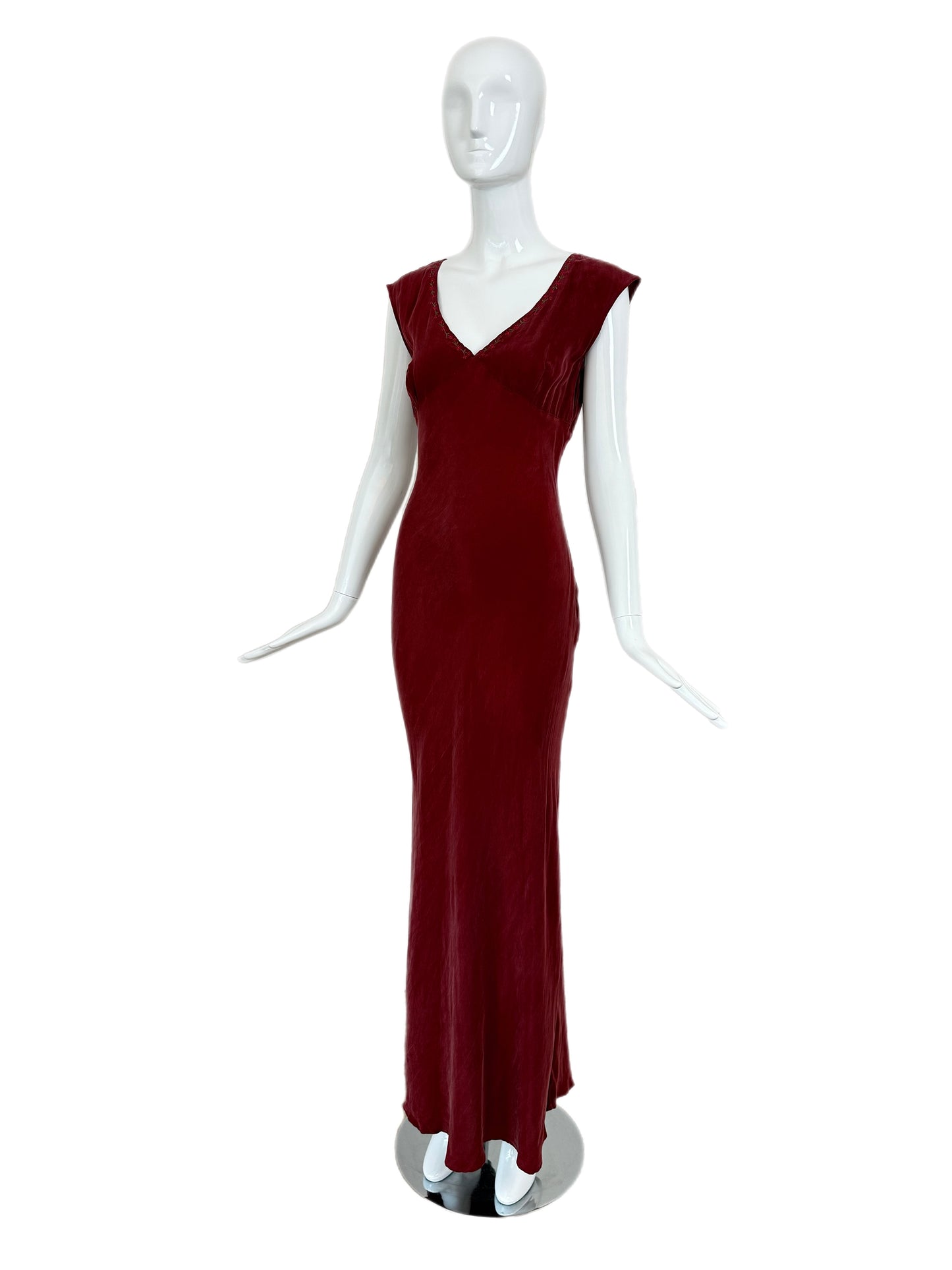 LES HABITUDES 90's Vintage Dusty Burgundy Floral Neckline Slip Gown