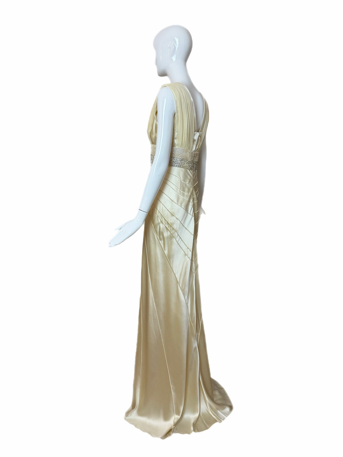 J. MENDEL Vanilla Silk Embellished Evening Gown w. Train