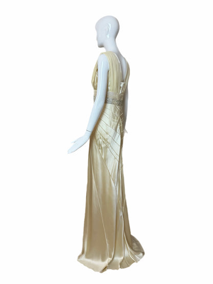 J. MENDEL Vanilla Silk Embellished Evening Gown w. Train