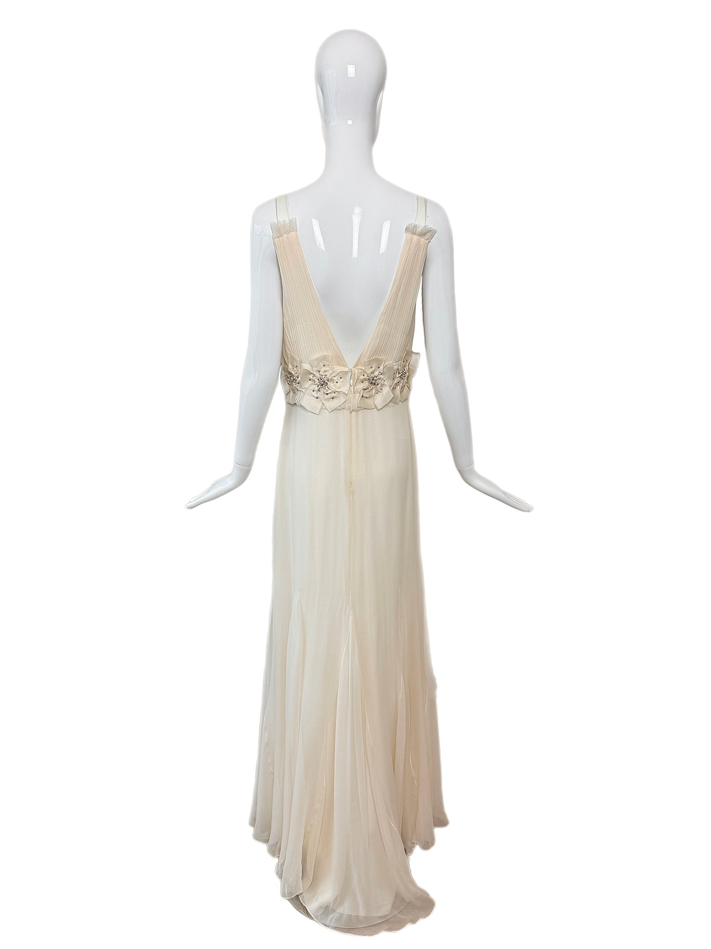 MONIQUE LHUILLIER 2007 Vintage Runway Flower Motif Bridal Gown
