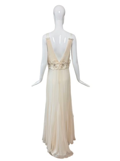 MONIQUE LHUILLIER 2007 Vintage Runway Flower Motif Bridal Gown
