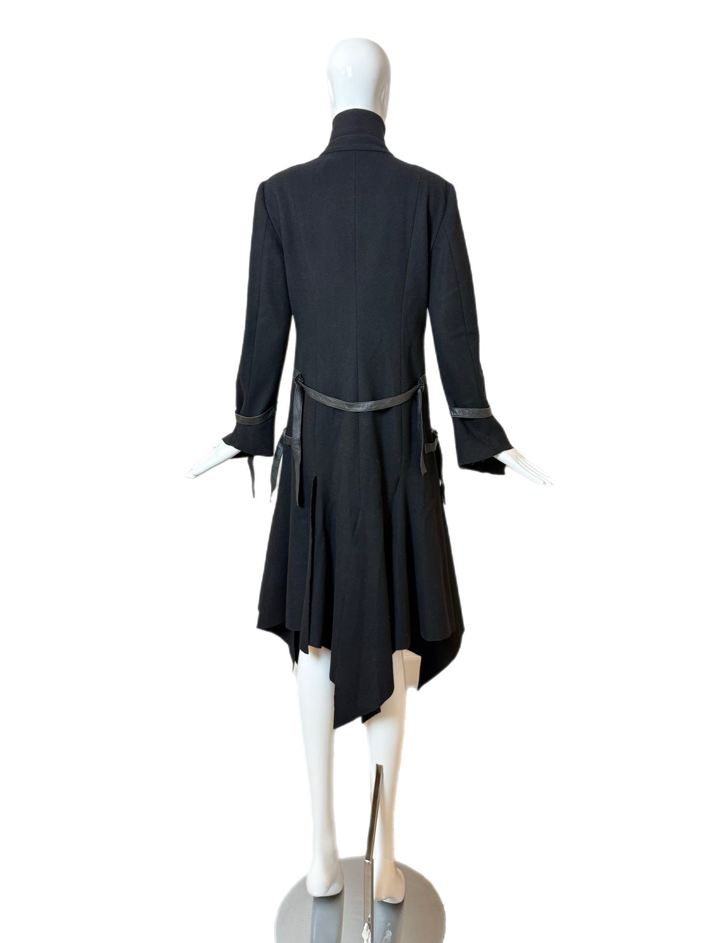 VERSACE Early 00's Vintage Black Bondage Leather Accent Coat