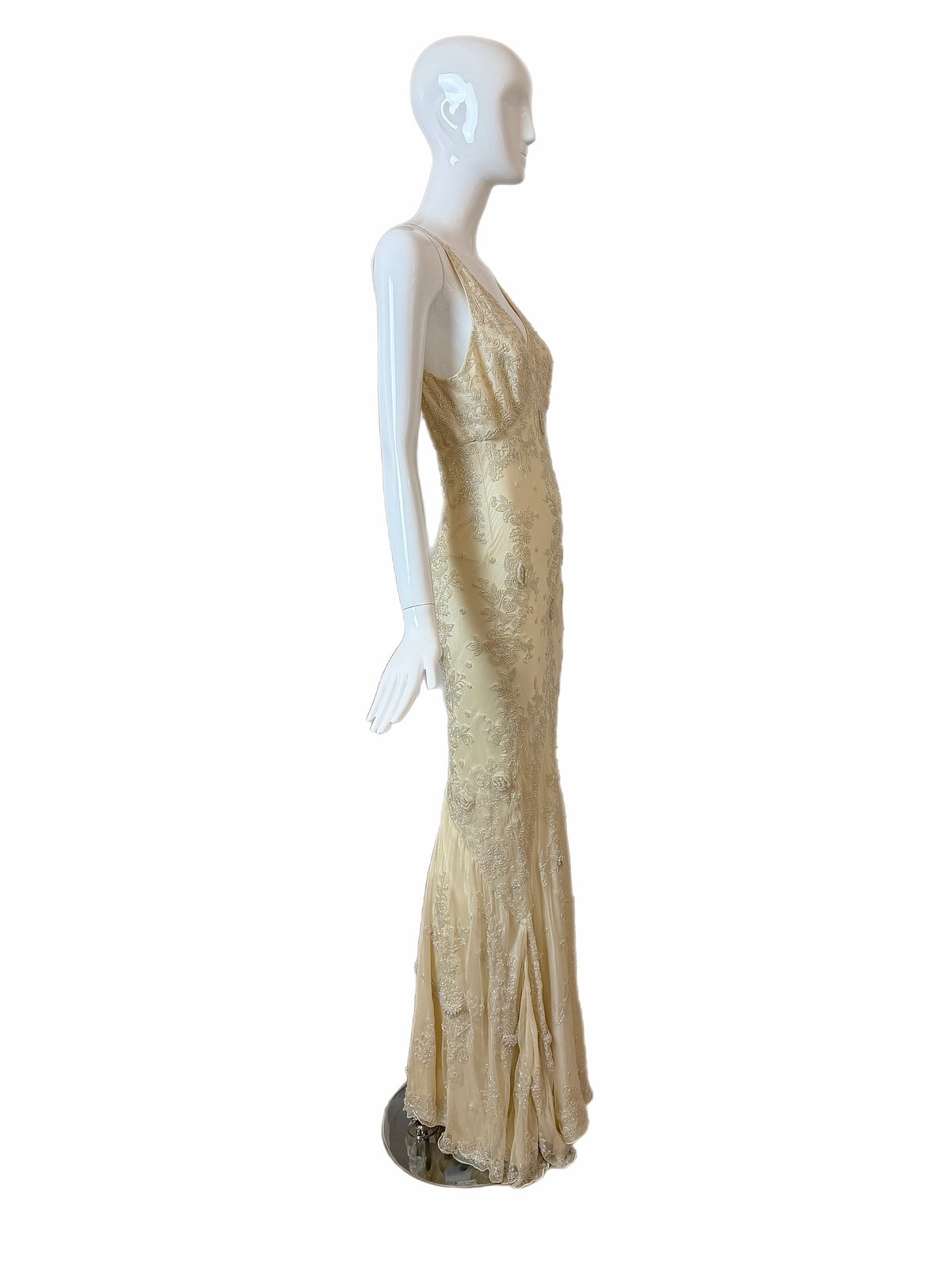 Les Habitudes 90's Vintage Couture Hand-Beaded Silk Vanilla Bridal Gown