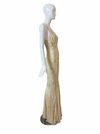 Les Habitudes 90's Vintage Couture Hand-Beaded Silk Vanilla Bridal Gown