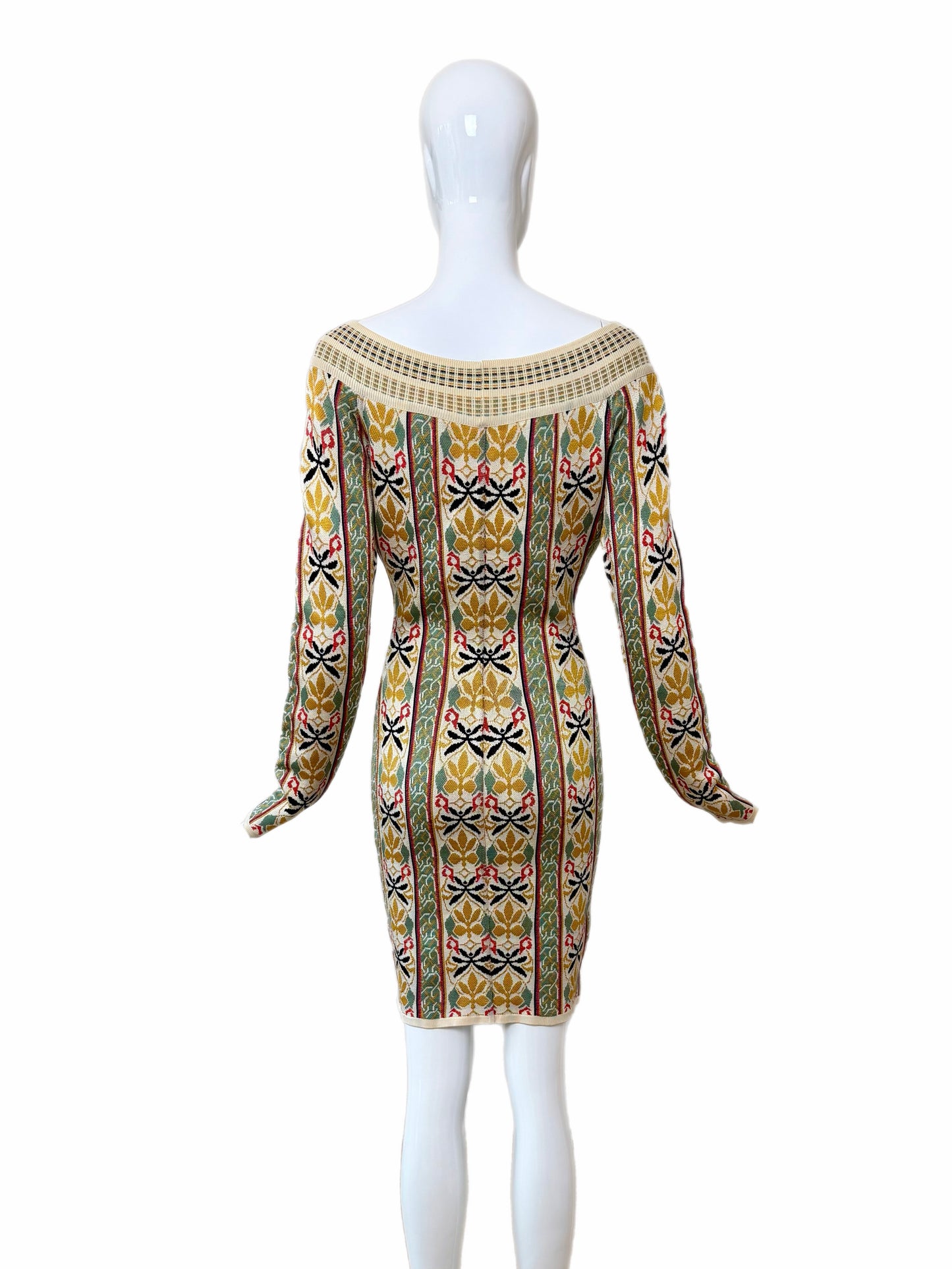 AZZEDINE ALAIA 1990 Vintage Runway Editorial Long Sleeve Knit Mini Dress