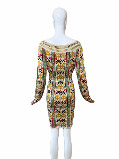 AZZEDINE ALAIA 1990 Vintage Runway Editorial Long Sleeve Knit Mini Dress