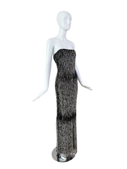 VERA WANG 1999 Vintage Iridescent Beaded & Sequin Column Evening Gown